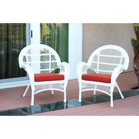 Jeco W00209-C-2-FS018-CS White Wicker Chair with Red Cushion, 2PK W00209-C_2-FS018-CS